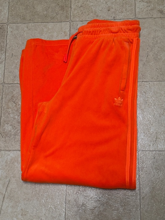 Adidas X Jeremy Scott Orange Soft Velour Wide Leg Long Track Pants Medium - Picture 7 of 10